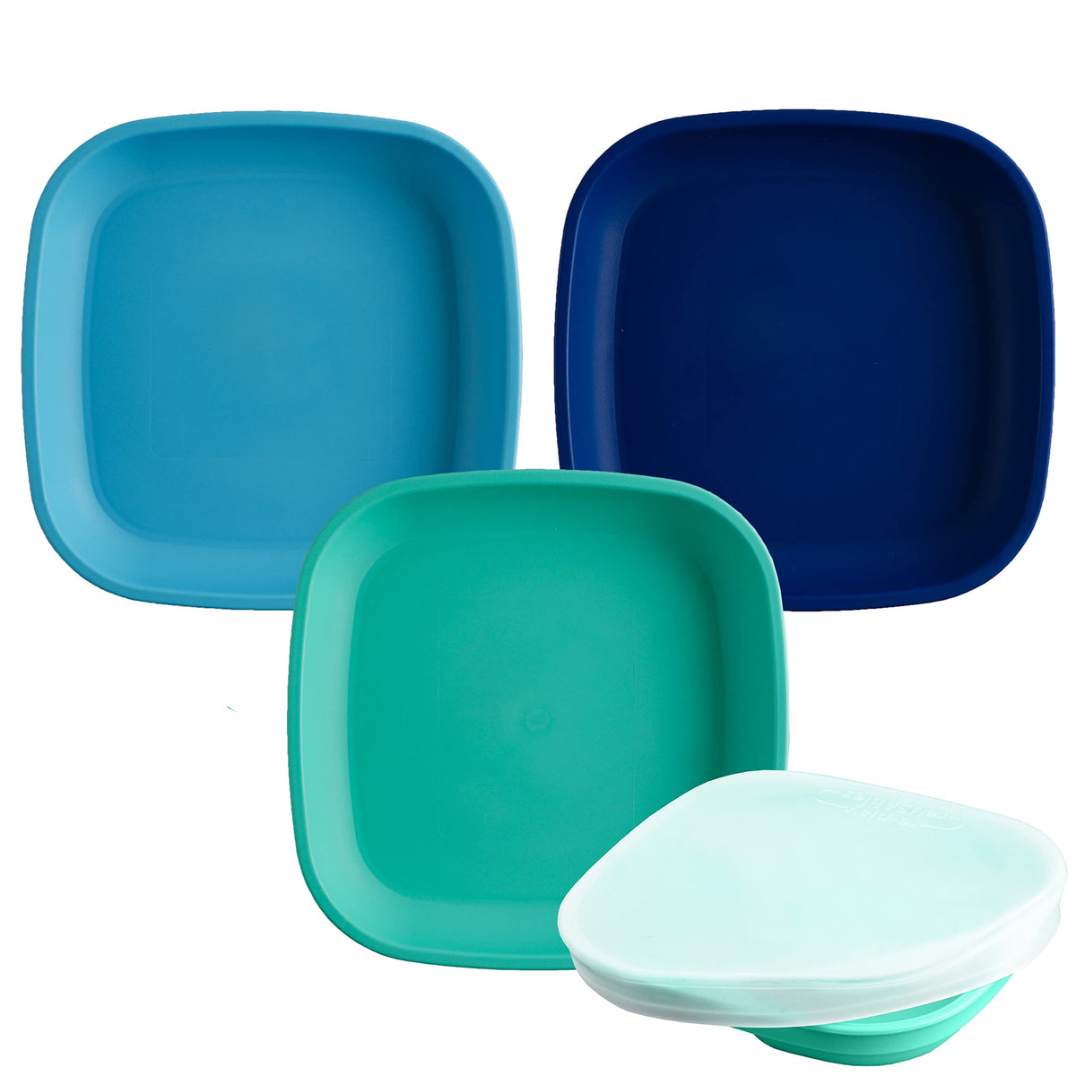 Re-Play - Platos para niños pequeños, 22 onzas, con paredes profundas y 1 tapa, aptos para lavaplatos y microondas, fabricado en Estados Unidos, juego de 3-7.37 x 1.25 pulgadas, color azul verdadero