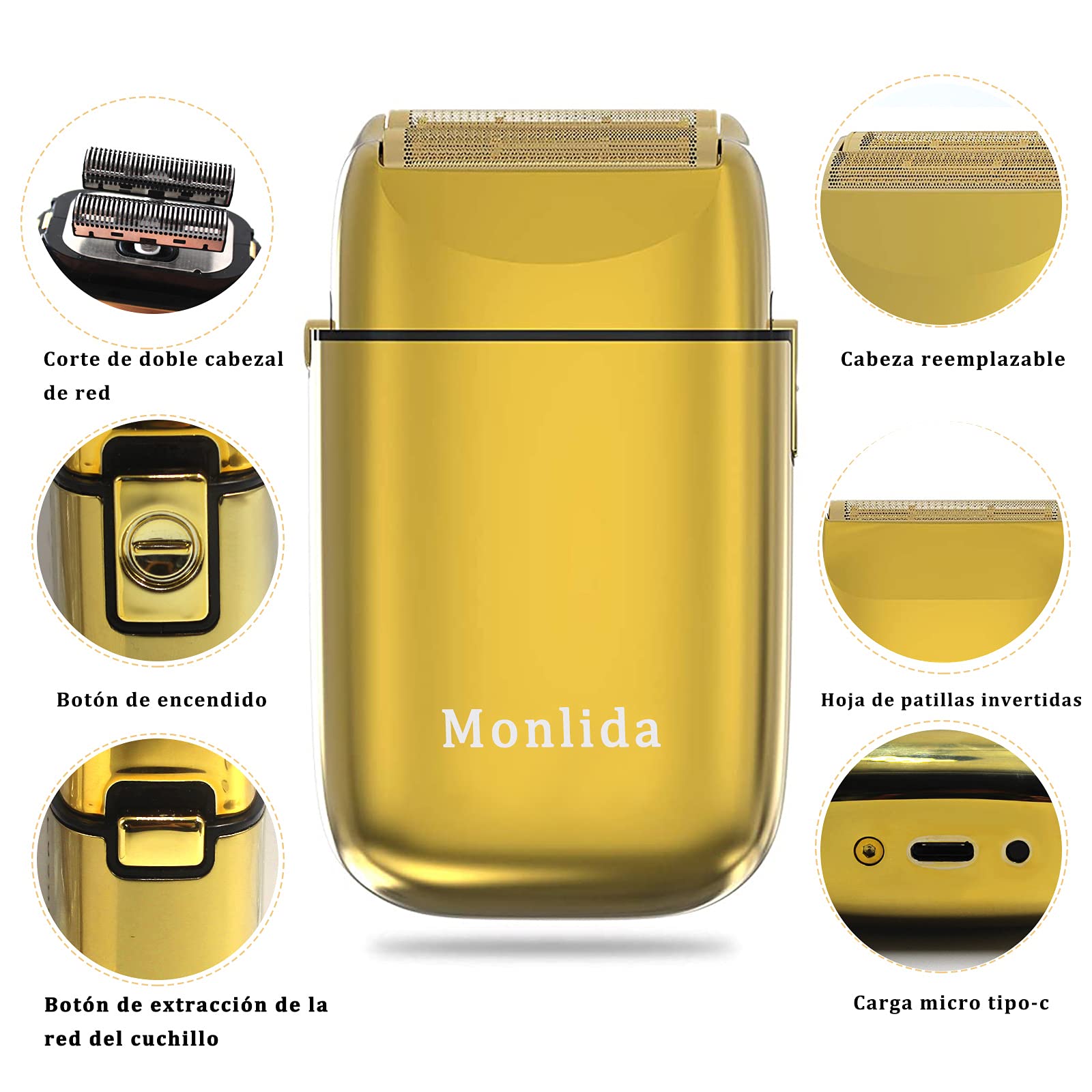 Afeitadora Eléctrica Monlida Dorado Red de Cuchillos Ultrafina para Hombre