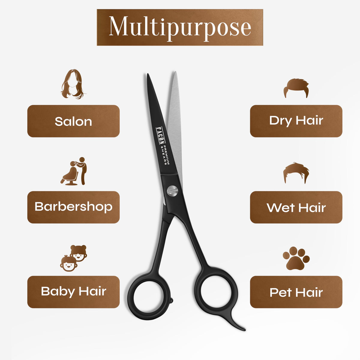 Facón Tijera de barbero profesional, acero inoxidable japonés, 16,5 cm de longitud, ajuste fino, tuerca de ajuste, calidad de salón