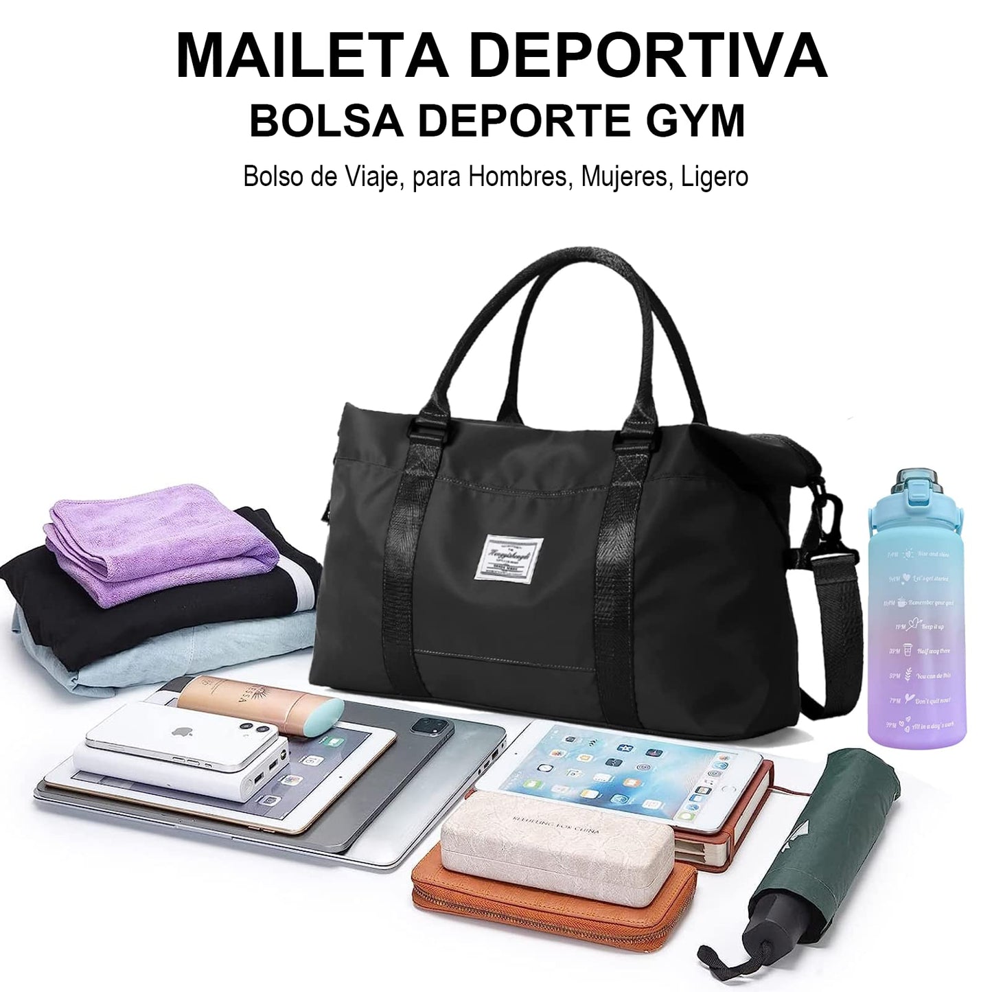 Bolsa de Viaje ZIRONG Negro con Separación Húmedo y Seco para Mujer Hombre