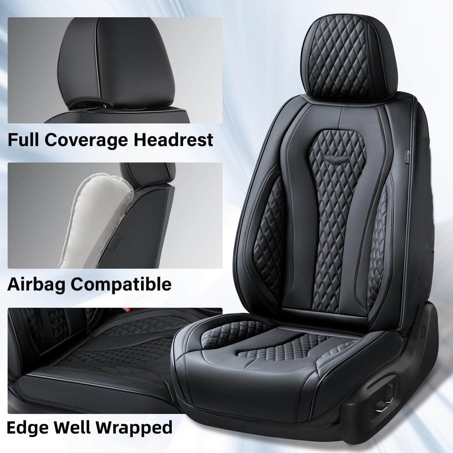 Coverado - Juego completo de fundas de asiento de piel universal de 5 asientos para automóviles, cojines de asiento impermeables de piel sintético, protectores de asiento delantero y trasero, fundas de asiento para automóviles para la mayoría de vehículos