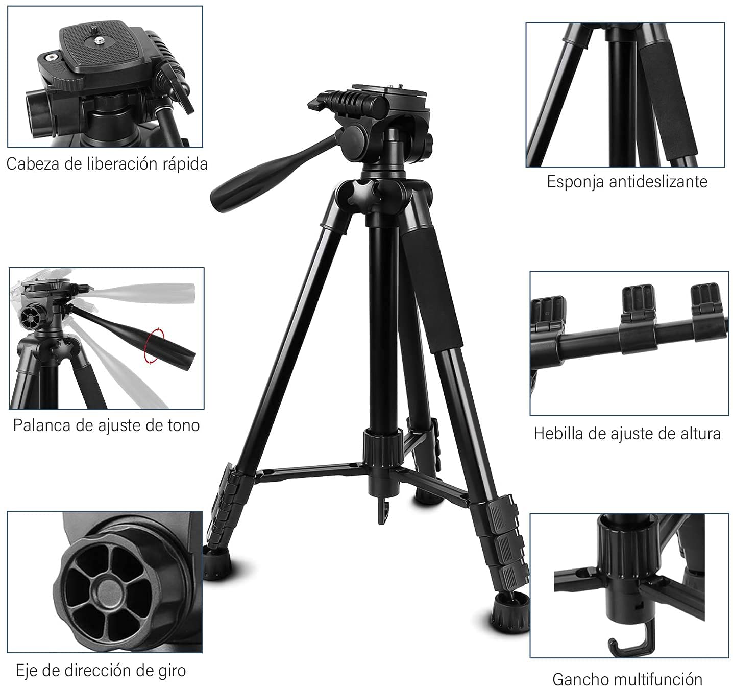 Trípode de Cámara MTQ Aluminio Portátil 2-en-1 con Rotación de 360 Grados para Cámara y Monopié