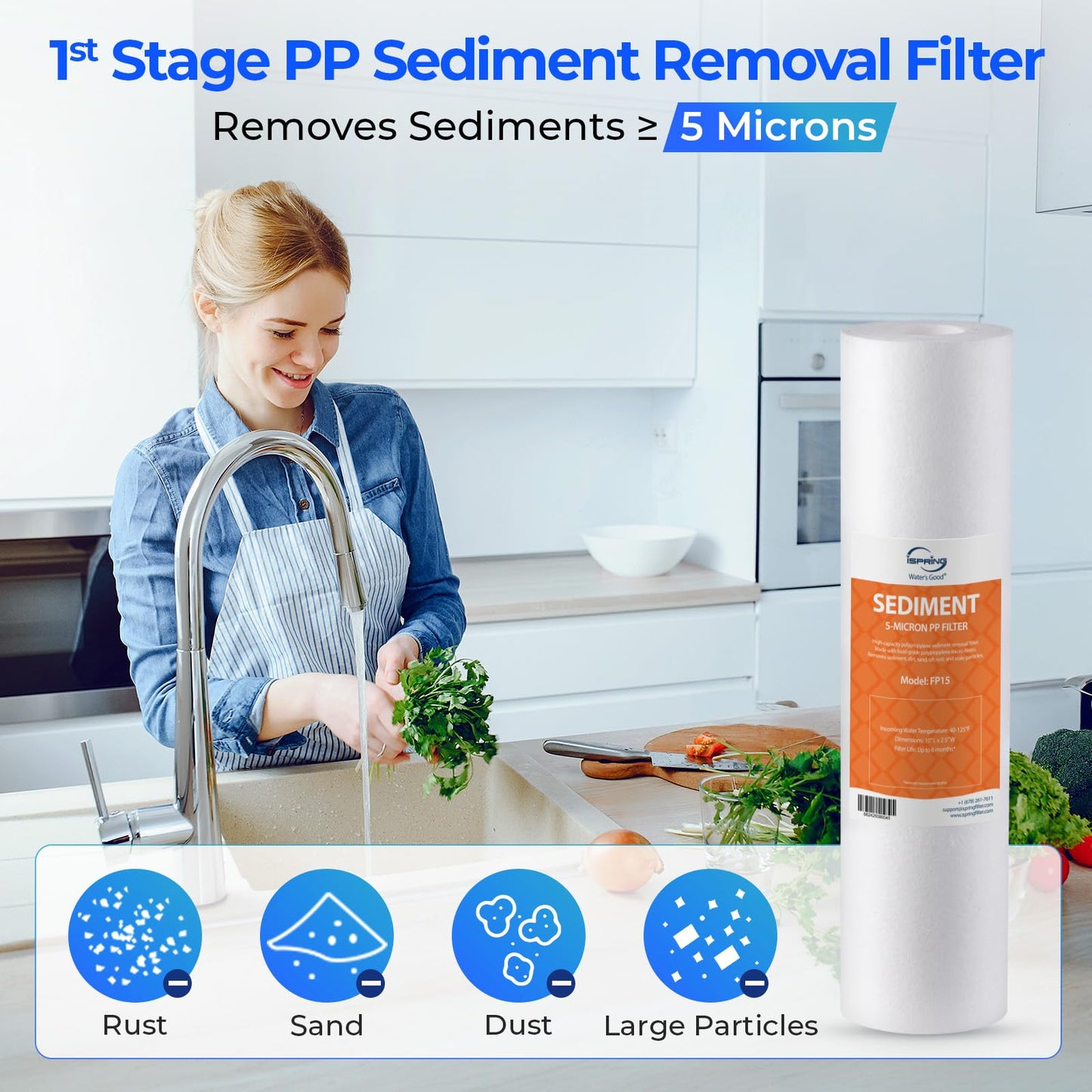 iSpring F9K Juego de Cartuchos de Repuesto para Filtros de Agua de Ósmosis Inversa de 1 Año para Sistemas de Filtración RO de Alcalinidad Mineral de 6 Etapas, Sin Membrana