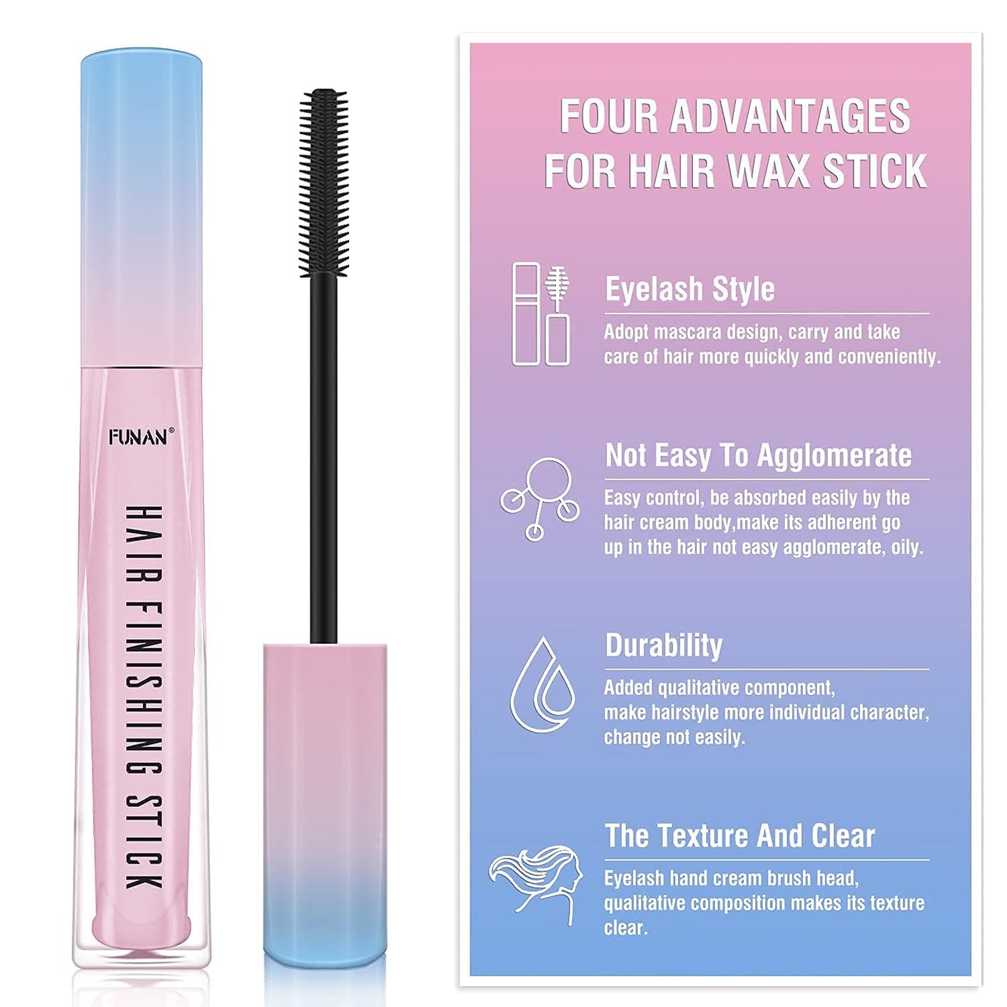 FUNAN 2 barras de acabado de cabello, para cabello pequeño roto, barra de acabado de cabello roto, naturalmente refrescante, no graso y no pegajoso