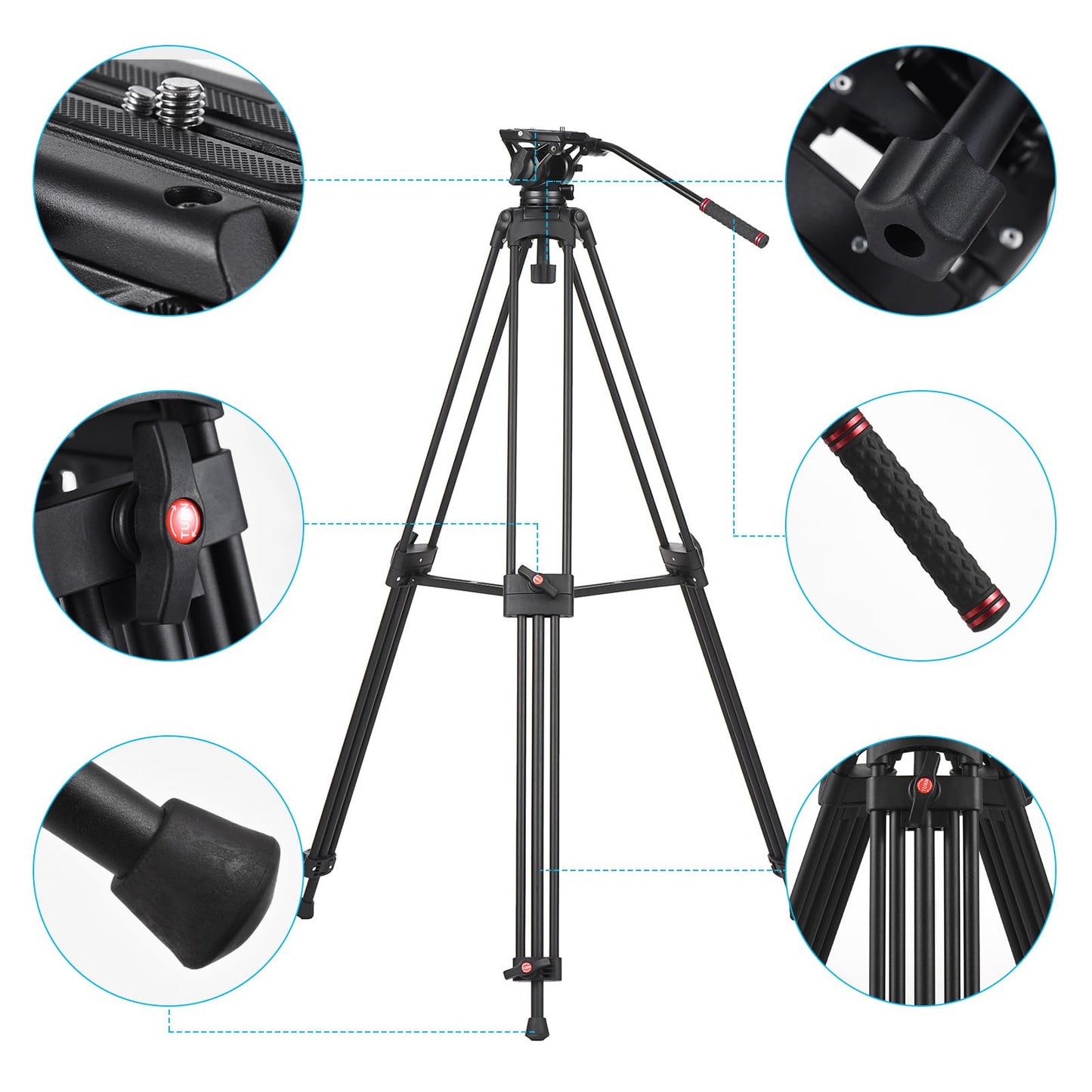 Tripie Profesional Aleación de Aluminio 180cm con Cabezal Hidráulico Fluido Panorámico para Cámaras DSLR y Videocámaras