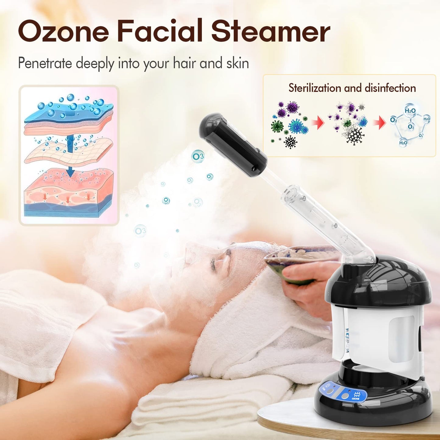 Kingsteam Evaporador de ozono máquina de vapor 2 en 1,Diseñado para el cuidado personal en casa y en el salón，negro