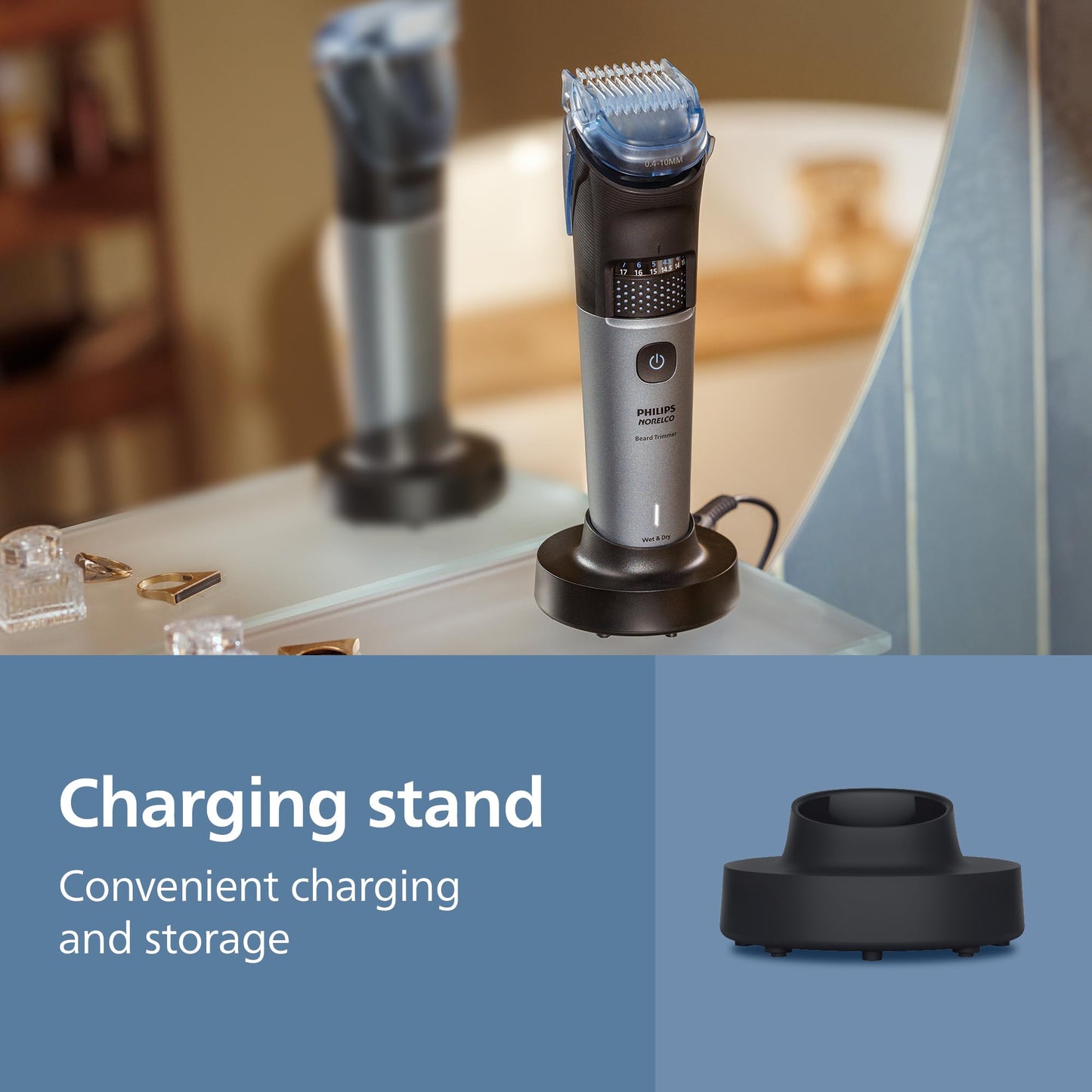 Norelco Philips Cortadora de barba serie 7000, recortadora 100% impermeable para hombres, 40 ajustes de longitud de cabello bloqueado, adaptabilidad de potencia BeardSense, detalle y cabezales