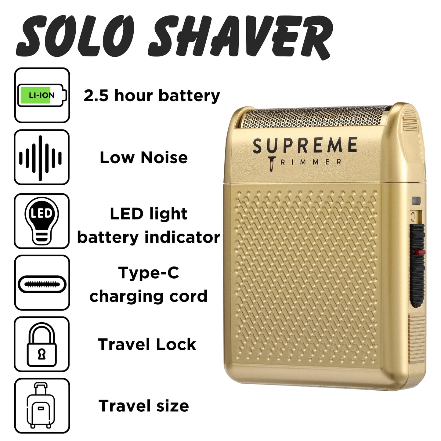 Supreme Trimmer Solo afeitadora de una sola lámina para bolsillo, tiempo de ejecución de 150 minutos, uso inalámbrico, potente mini maquinilla de afeitar de viaje USB-C para uso profesional y
