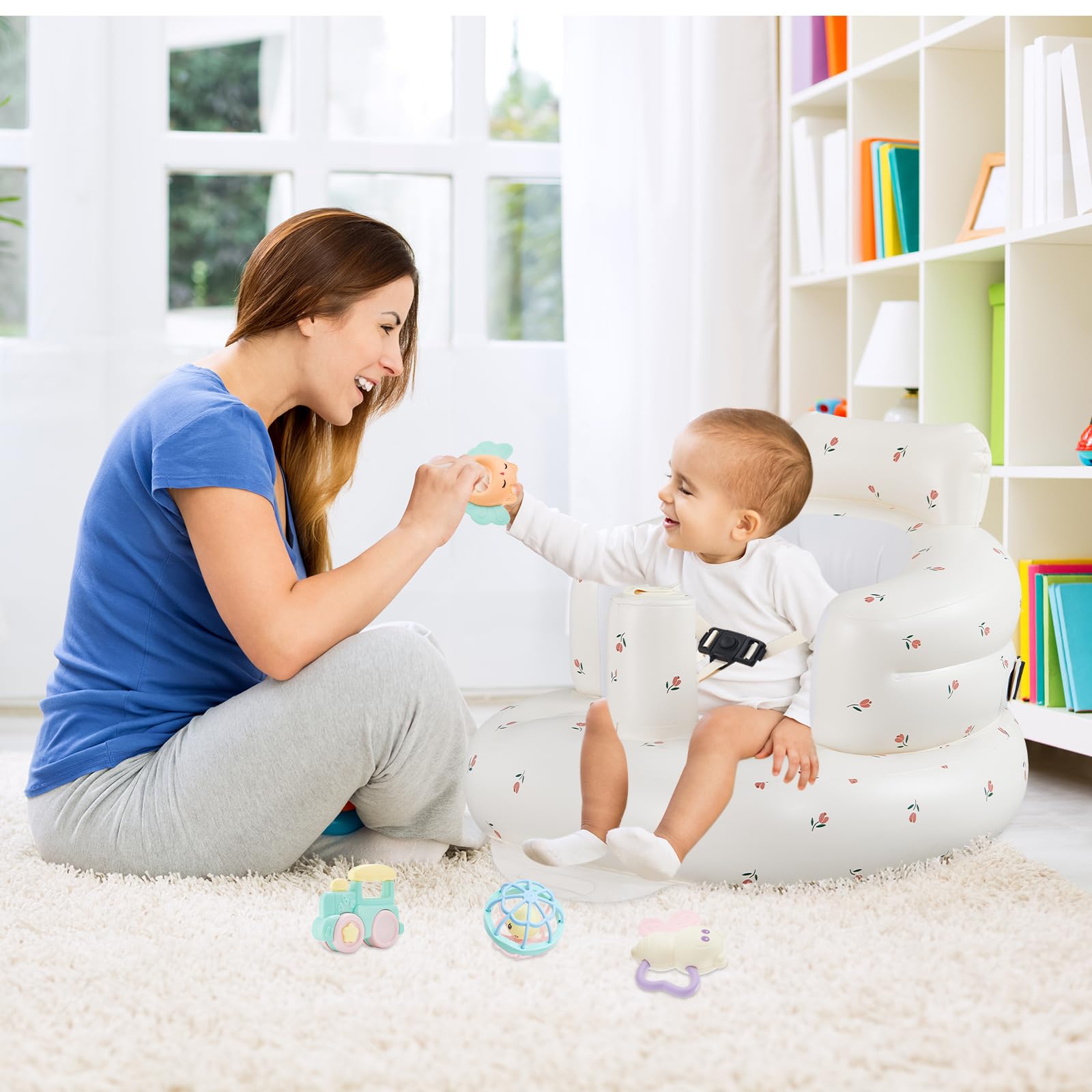 Asiento Inflable para Bebé Tulips con Bomba de Aire Integrada y Arnés Ajustable