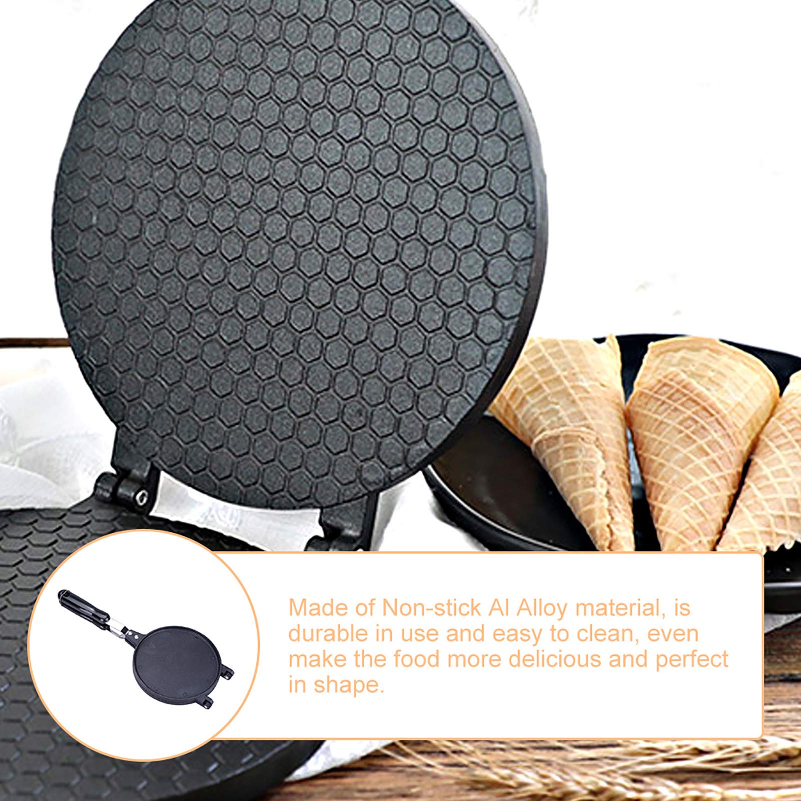 Máquina para hacer conos de gofres, Máquina para hacer conos de helado, Máquina para hacer rollos de huevo, Molde para hacer conos de gofres antiadherentes a gas de cocina para el hogar para postres de cono de gofres de helado de bricolaje
