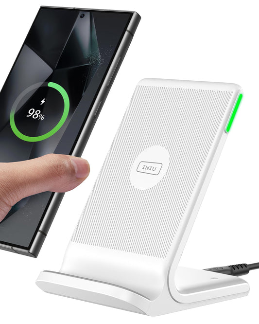 INIU Cargador inalámbrico, [Blanco, 15W] Estación de Carga inductiva rápida Qi certificada para iPhone 16 15 14 13 12 Pro MAX Samsung Galaxy S23 S22 Google Pixel