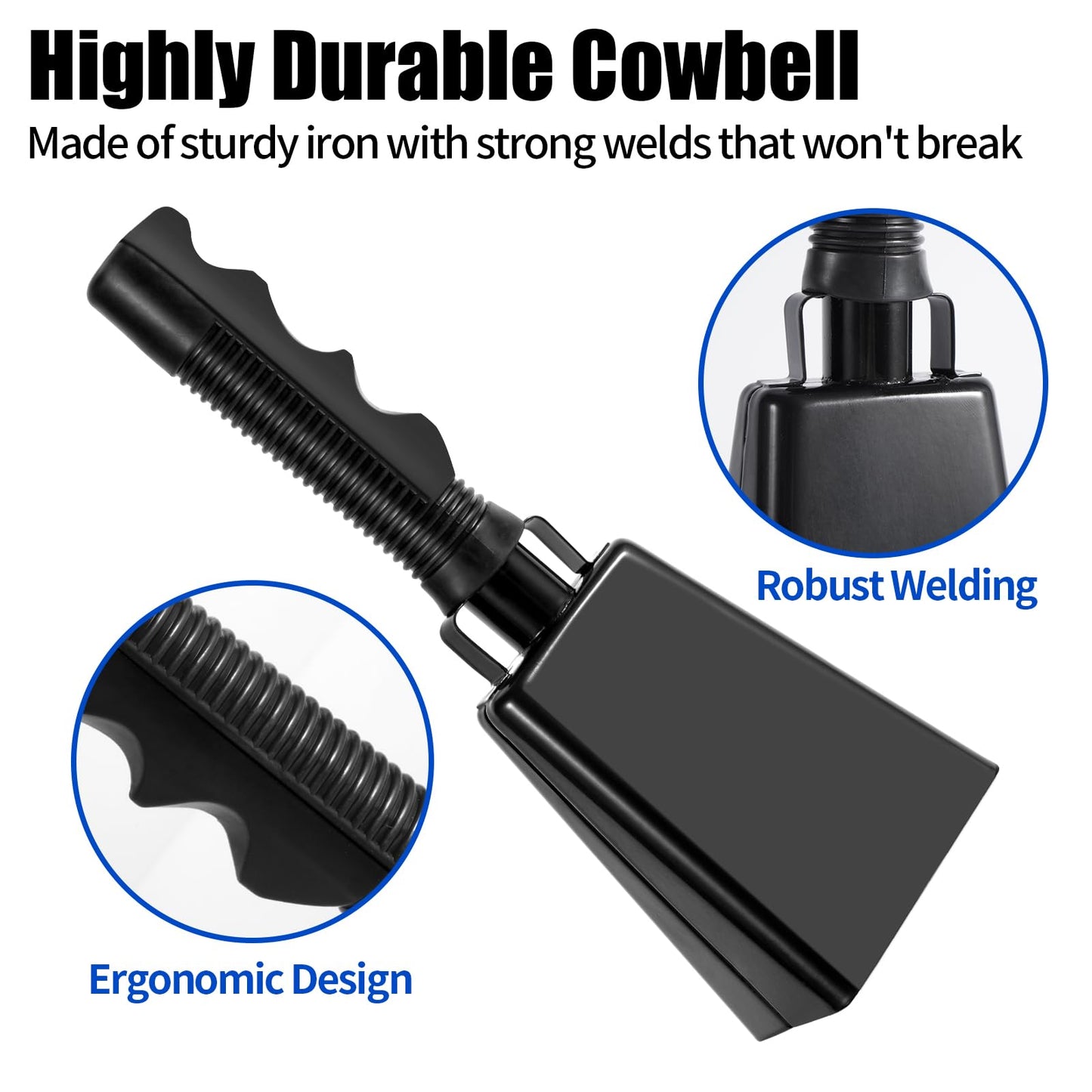 Cowbells - Campana de vaca de acero de 8 pulgadas con asa, campanilla de mano para eventos deportivos, juegos de fútbol, fiesta, granja, mano