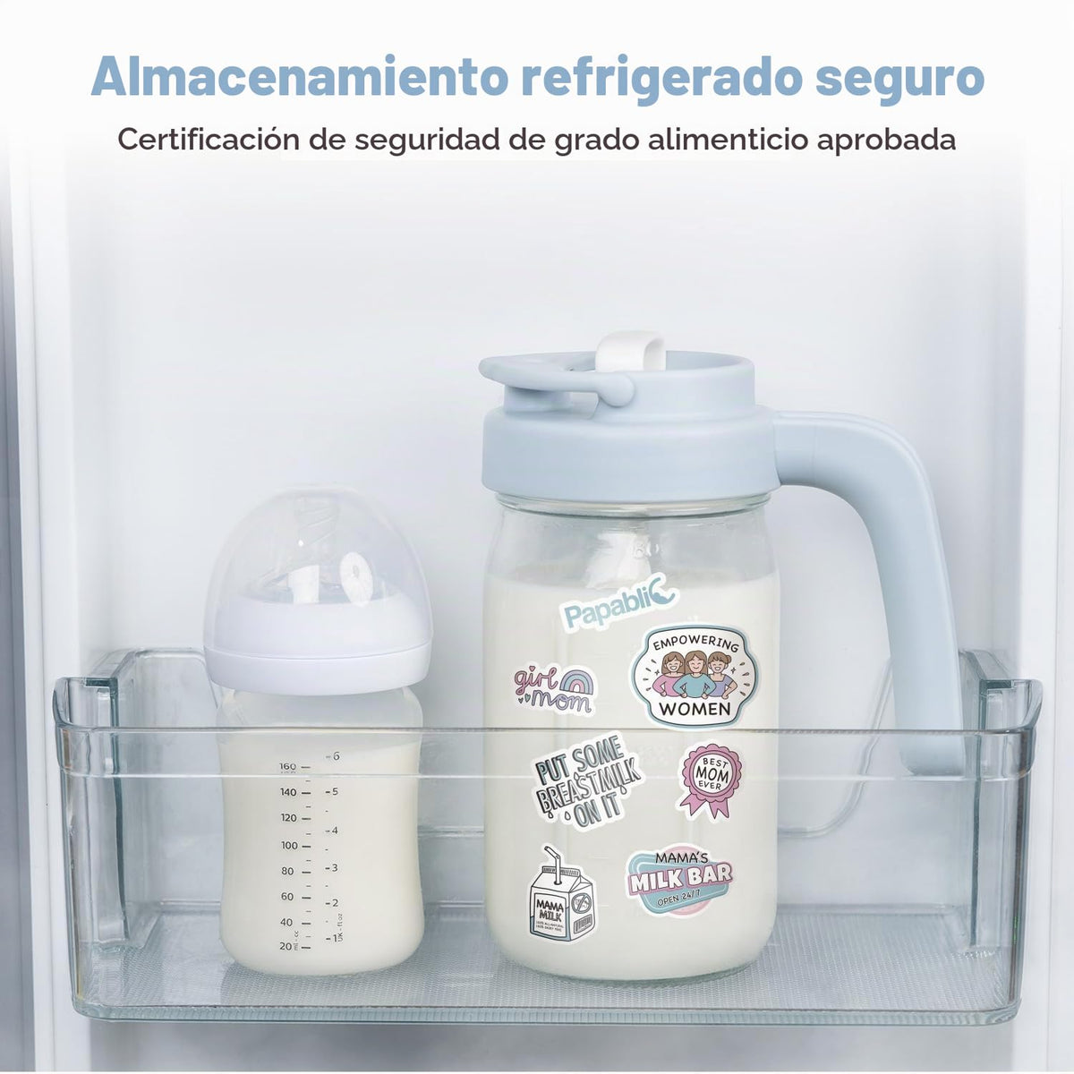 Papablic - Jarra de leche materna con mezclador para fórmula, color azul
