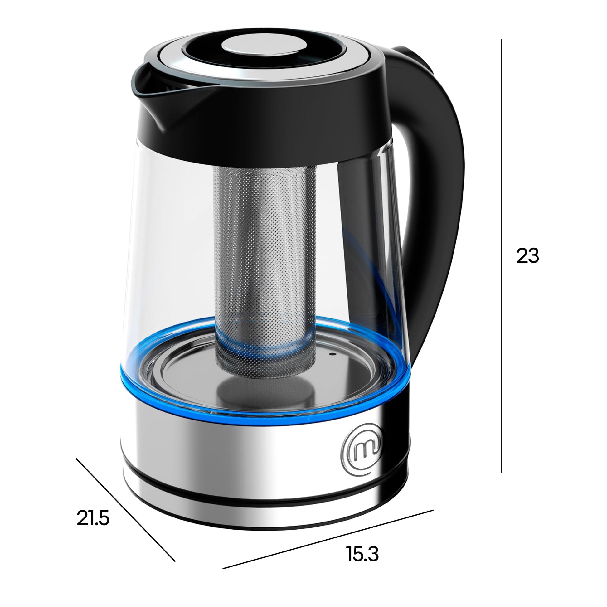 Hukën x Masterchef | Tetera eléctrica Fuse+ | Hervidor eléctrico | Tetera de vidrio | Infusor Removible | Tetera de acero inoxidable Base Giratoria | 1.7 litros