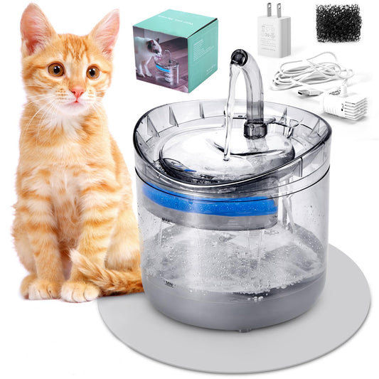 Fuente De Agua Para Gato y Perro, 2L Dispensador de Agua para Perros, Fuente de Agua Potable para Mascotas,Con 1 Filtros de Repuesto, Una Bomba Ajustable,Una Alfombrilla de Silicona Para Alimentos