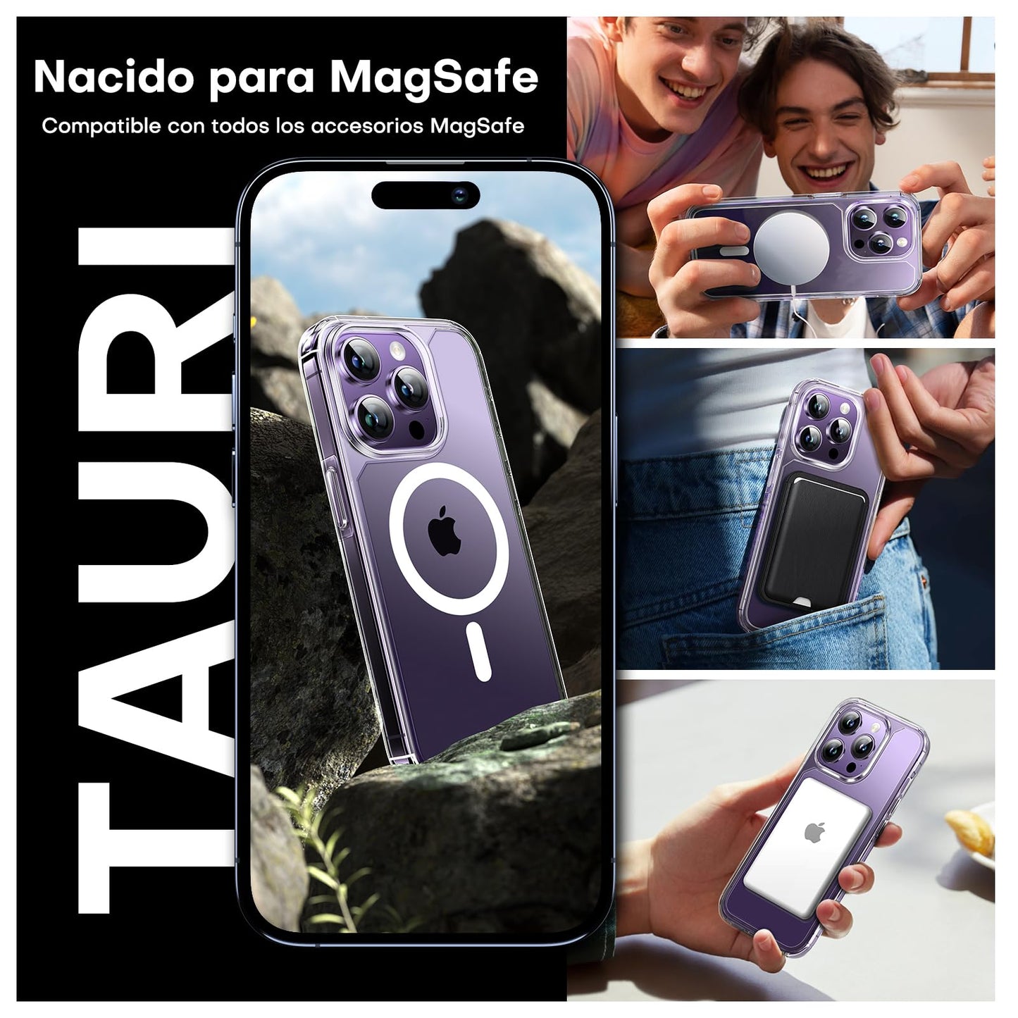 TAURI Funda Magnética para iPhone 14 Pro MAX 6.7" con Protector de Pantalla Vidrio Templado, Compatible con MagSafe, [No se Amarillea] Protección Según la Norma Militar Carcasa - Transparente