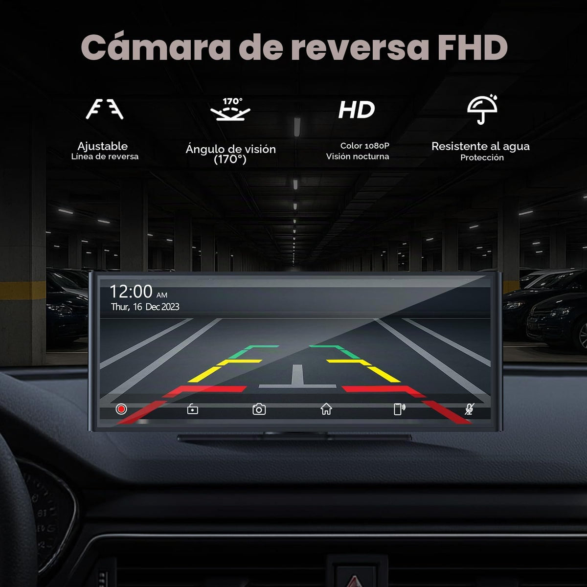 Visualización Carplay Volam 9.26 Pulgadas Negro con Cámara de Salpicadero 4K Compatible con Apple Carplay y Android Auto