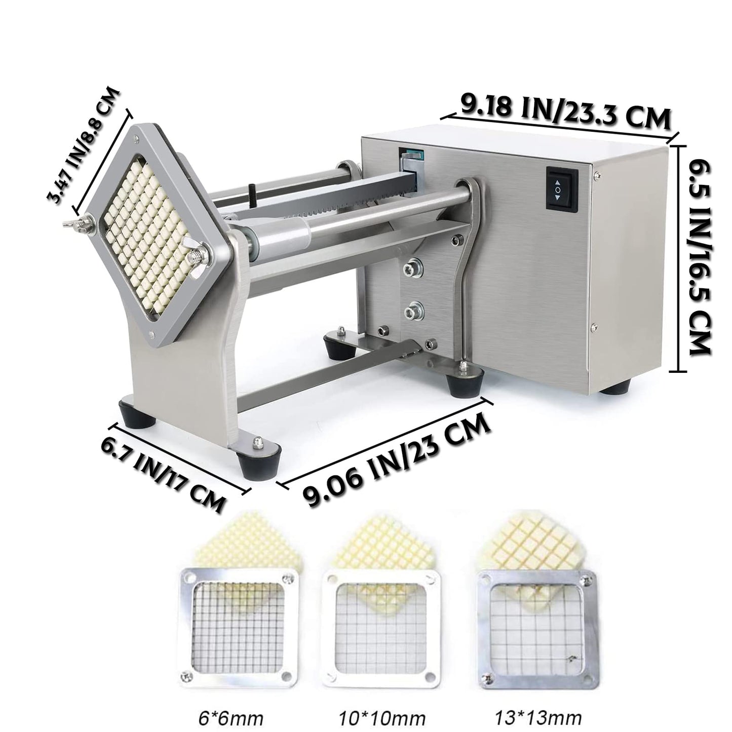Cortadora de Patatas NJTFHU Acero Inoxidable Eléctrica con Cuchillas Reemplazables para Uso Comercial Industrial