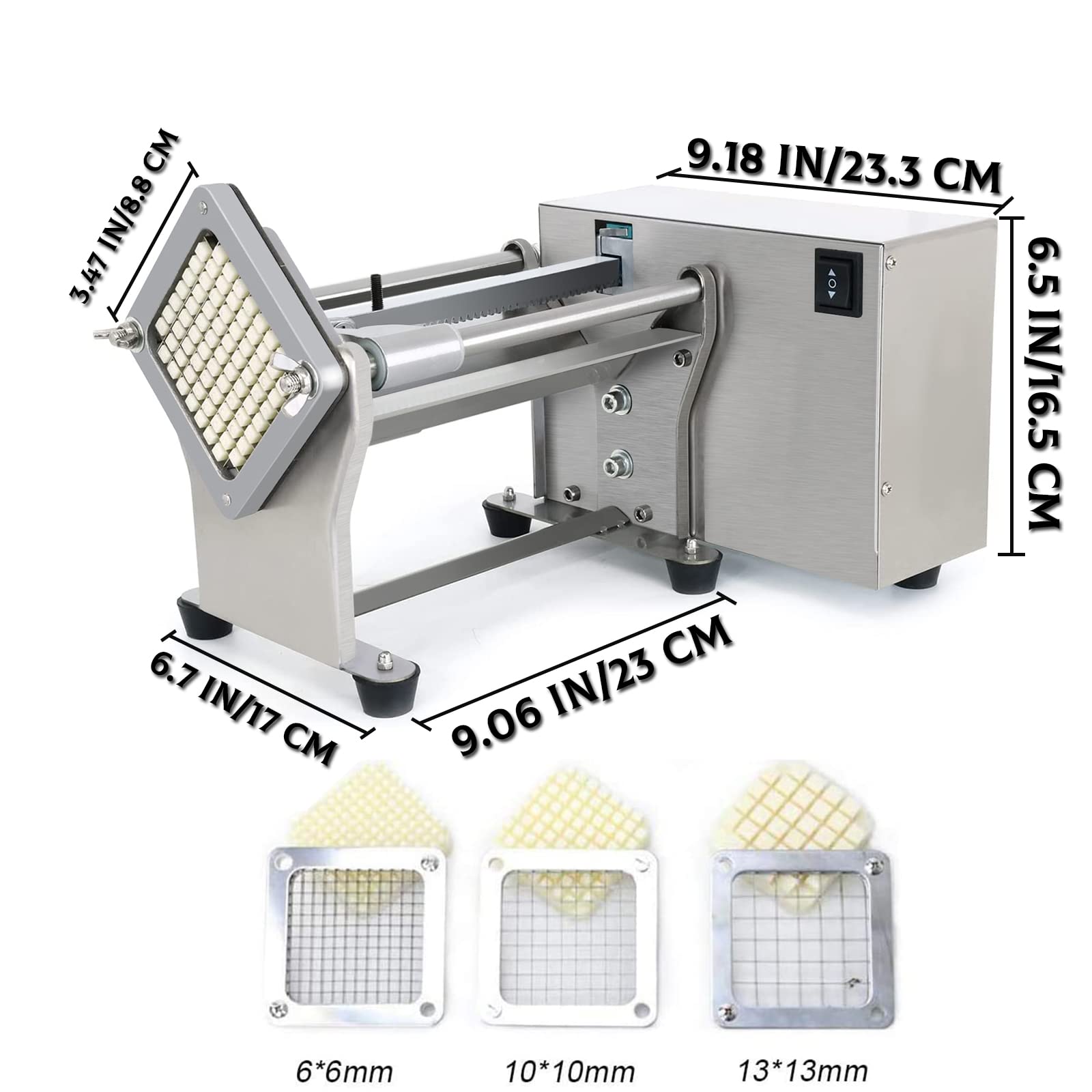 Cortadora de Patatas NJTFHU Acero Inoxidable Eléctrica con Cuchillas Reemplazables para Uso Comercial Industrial