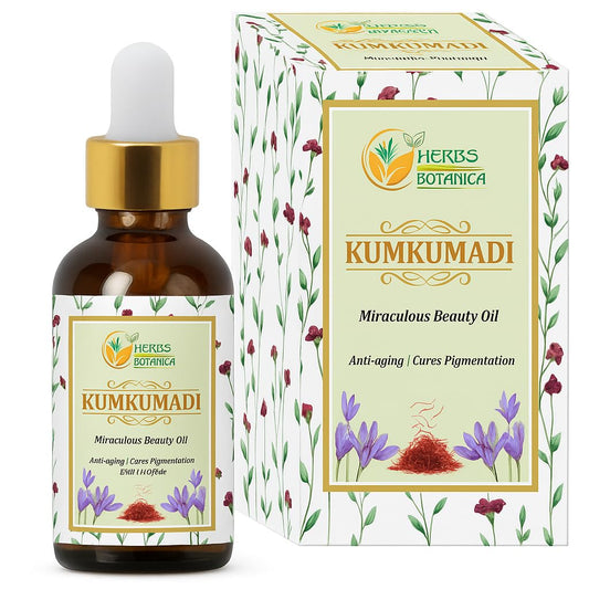Herbs Botanica Kumkumadi Oil Pure Ayurveda Face Oil Anti Aging Face Serum with Saffron, Radiance Glow Serum Face Moisturizer 26 Herbs 30 Ml