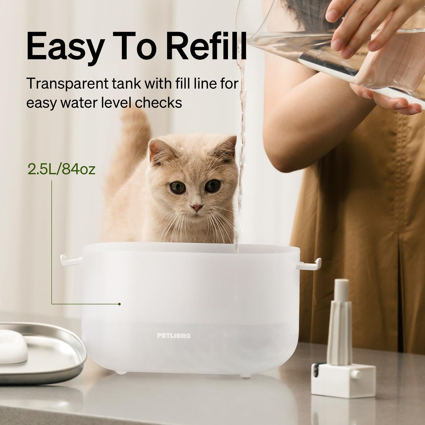 Fuente de Agua para Mascotas PETLIBRO Acero Inoxidable con Bomba Inalámbrica 2.5L Fácil de Limpiar y Sin BPA para Gatos y Perros