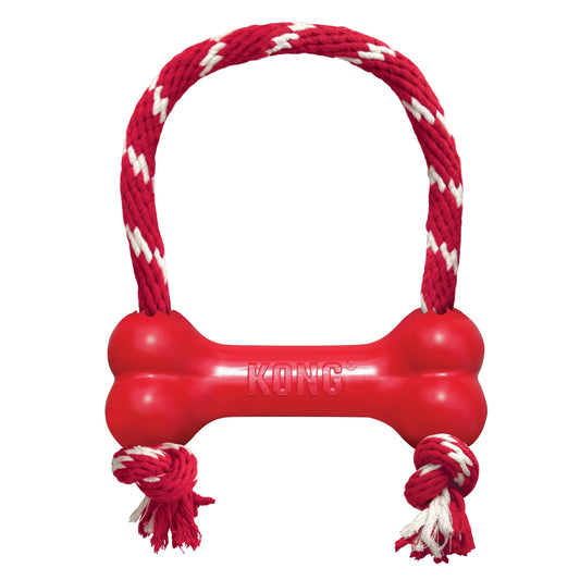 KONG Goodie Bone with Rope Dog Toy, Rojo, XS