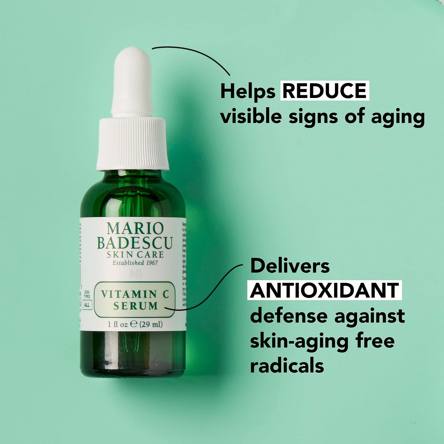 Mario Badescu Suero de vitamina C para todo tipo de piel | Suero ligero con vitamina C e hialuronato de sodio | Reduce visiblemente los signos del envejecimiento | 1 onza líquida (paquete de 1)