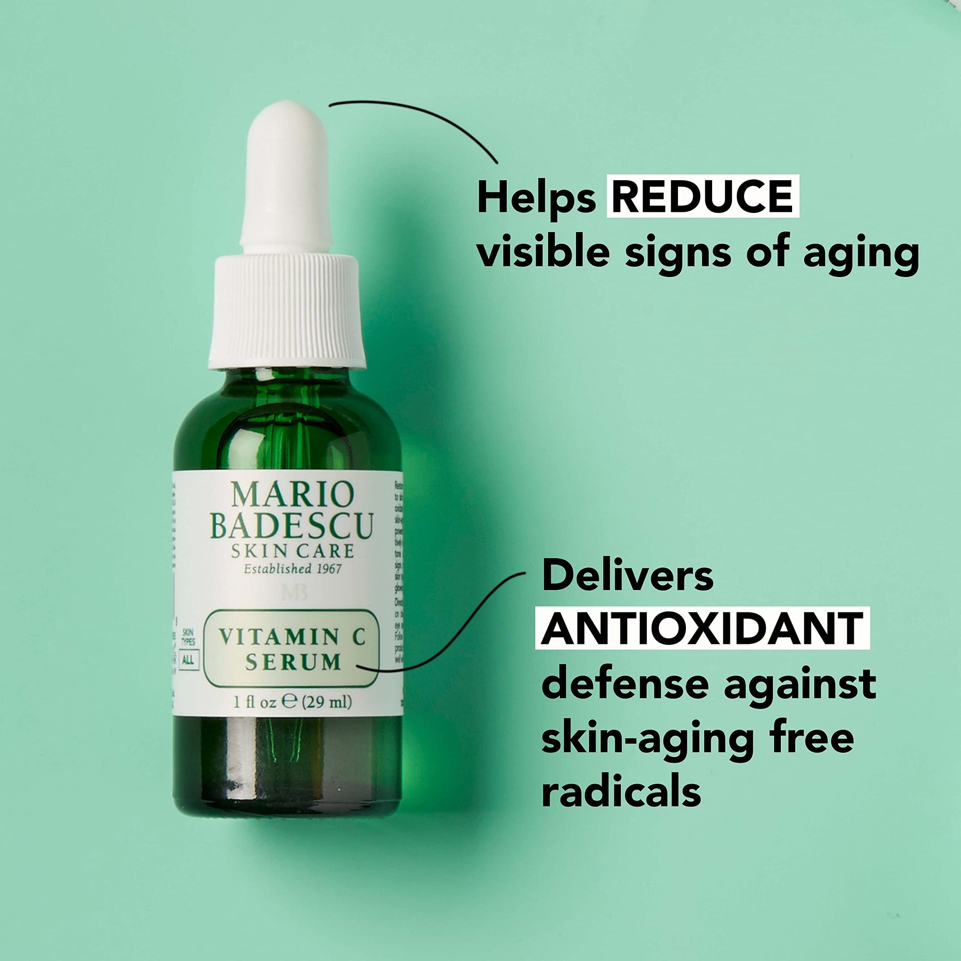 Mario Badescu Suero de vitamina C para todo tipo de piel | Suero ligero con vitamina C e hialuronato de sodio | Reduce visiblemente los signos del envejecimiento | 1 onza líquida (paquete de 1)