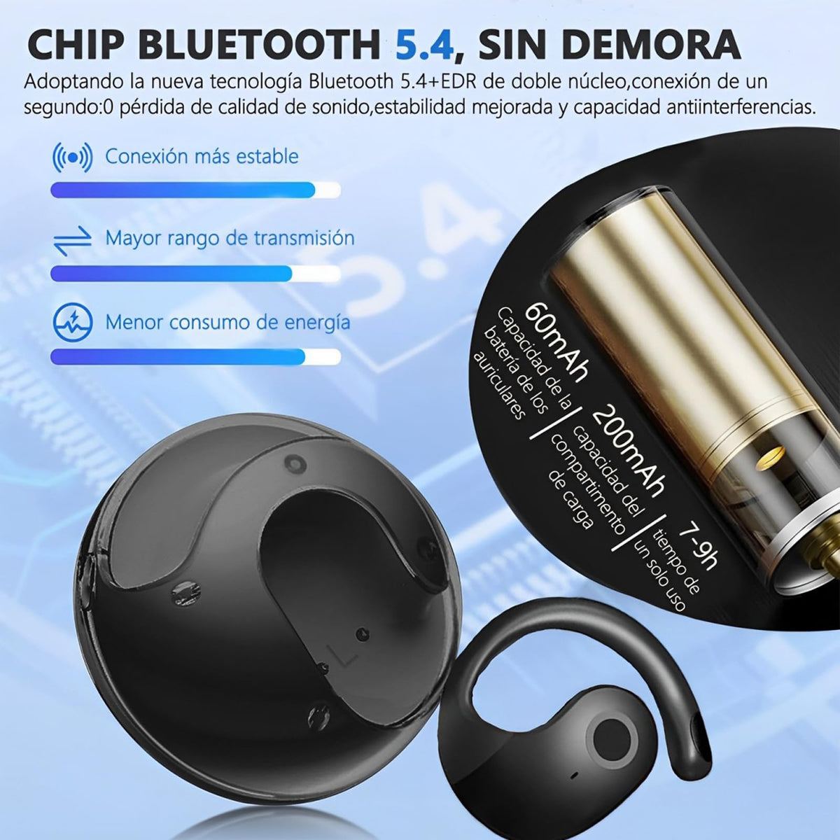 Auriculares Bluetooth TGHVCQ Amarillo Pálido y Negro Hi-Fi Deportivos con Estuche de Carga