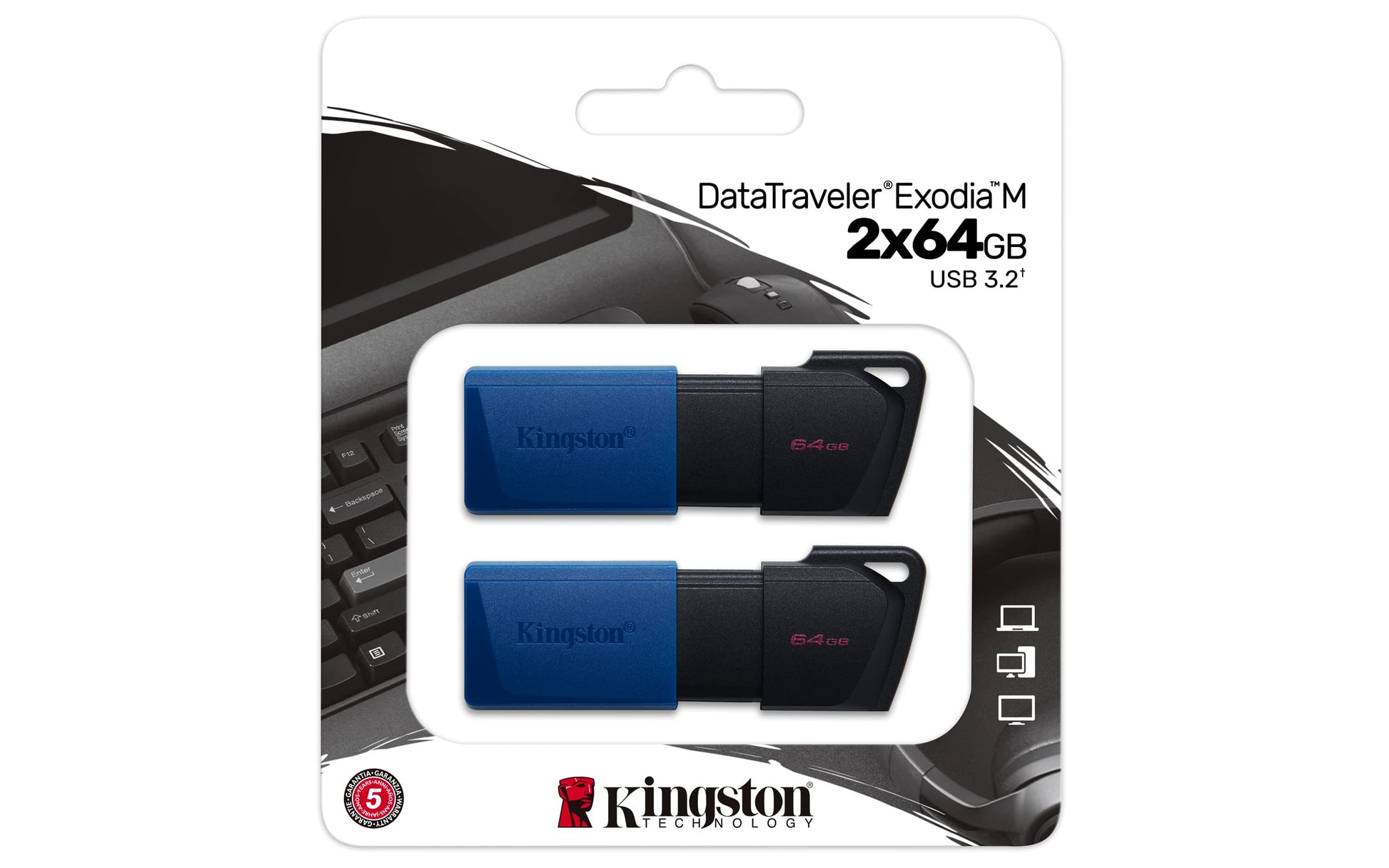 Kingston USB Data Traveler Exodia M, Capacidad: 64GB, Kit (2x64GB) USB 3.2 Gen 1 (DTXM/64GB)