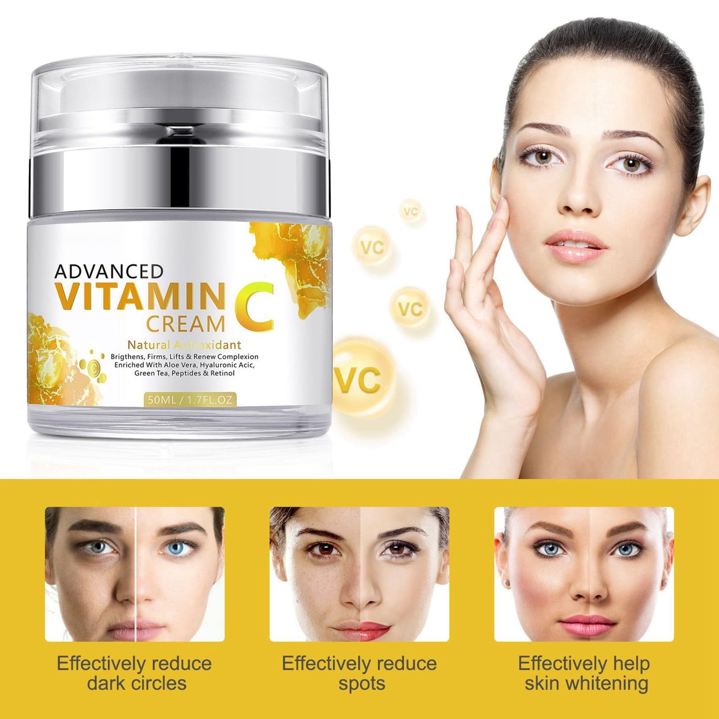 LAIKME Vitamin C Cream, Vitamin C Face Cream With Nicotinamide & Hyaluronic Acid, Vitamin C Moisturizer For Face, Anti Aging Vitamin C Face Cream For Reduces Wrinkle, Fine Lines & Tightening Skin