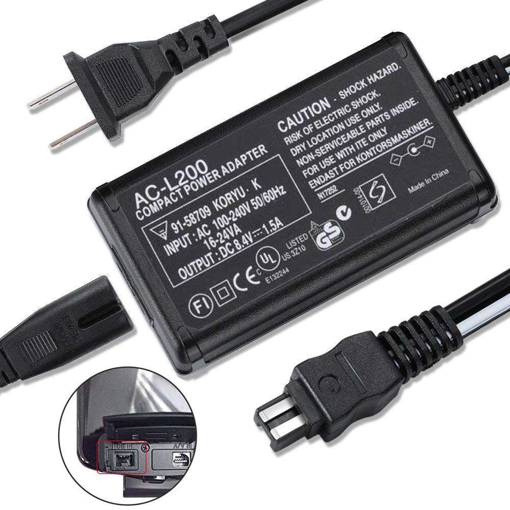 AC-L200 Cargador adaptador de corriente alterna para videocámara Sony Handycam DCR-SX, DCR-SR, DCR-HC, DCR-PC, DCR-DVD, DCR-IP, HDR-CX, HDR-XR, HDR-PJ, HDR-SR, HDR-UX, HDR-TD, CCD TRV DEV Series