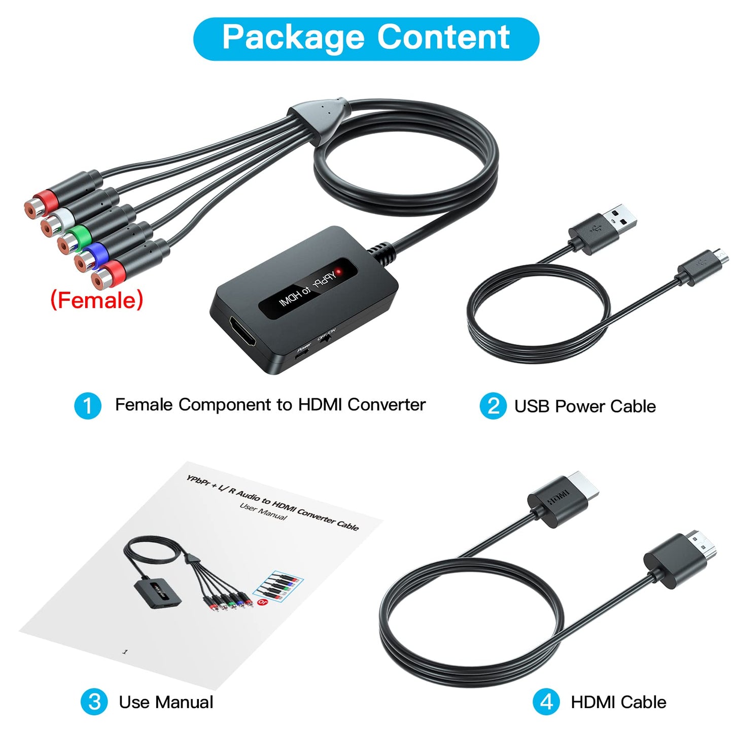 Cable Convertidor Componente a HDMI - Compatible con PS2/NGC/Wii/Xbox - 1080P YPbPr a HDMI