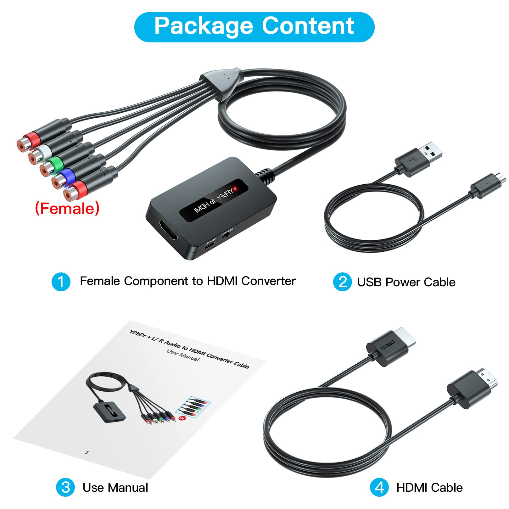 Cable Convertidor Componente a HDMI - Compatible con PS2/NGC/Wii/Xbox - 1080P YPbPr a HDMI