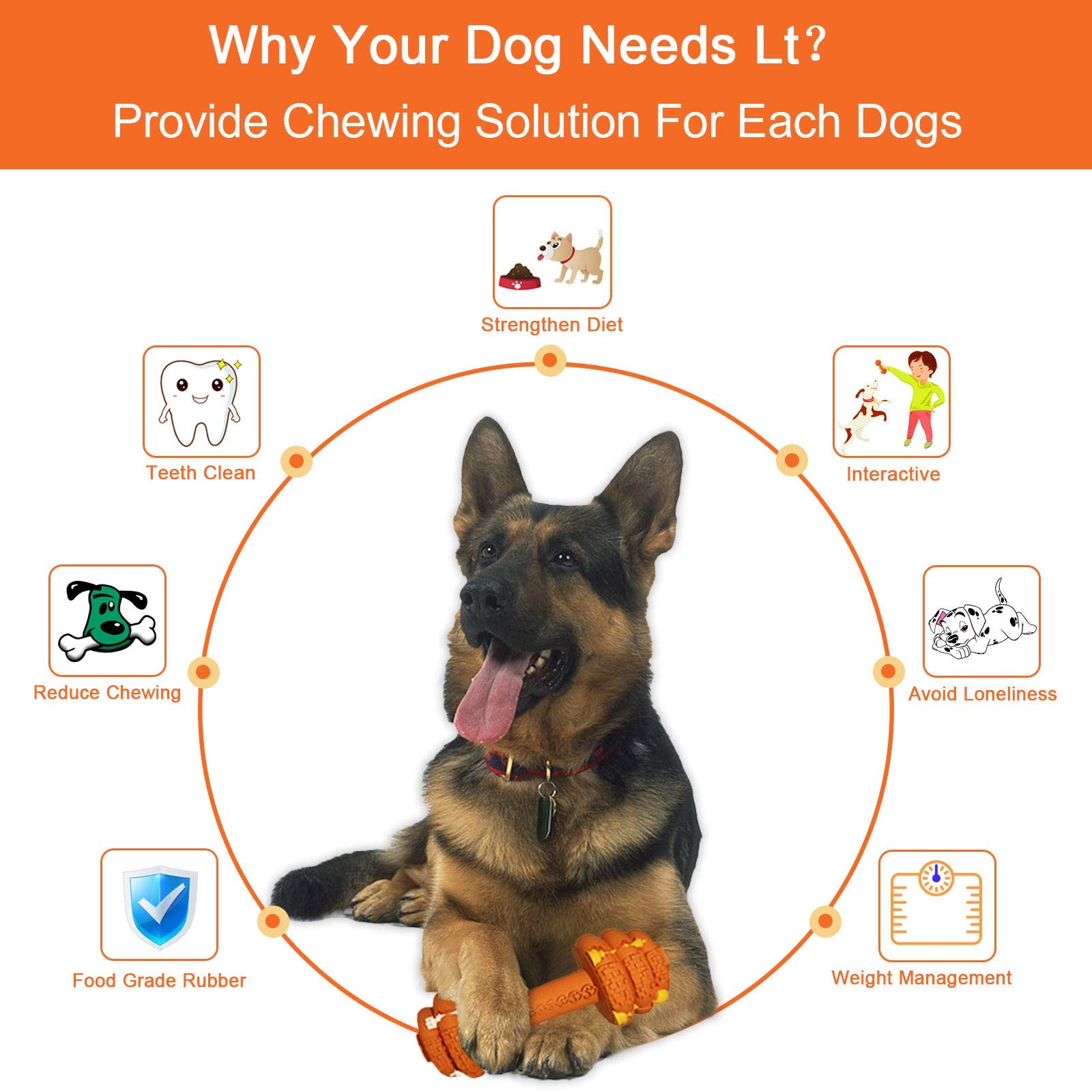 Hswaye Juguetes masticables para perros agresivos, juguete dental no tóxico de grado alimenticio, juguetes indestructibles resistentes y duraderos para perros medianos y grandes. Naranja.
