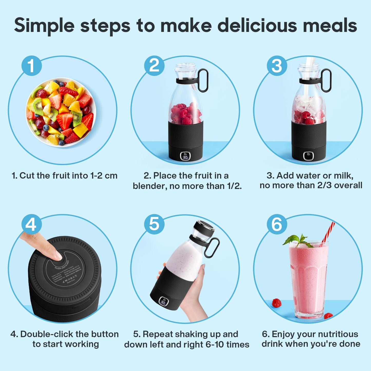 Licuadora Portátil MIAOKE Verde 6 Cuchillas con Pantalla LED Recargable USB para Deportes y Viajes