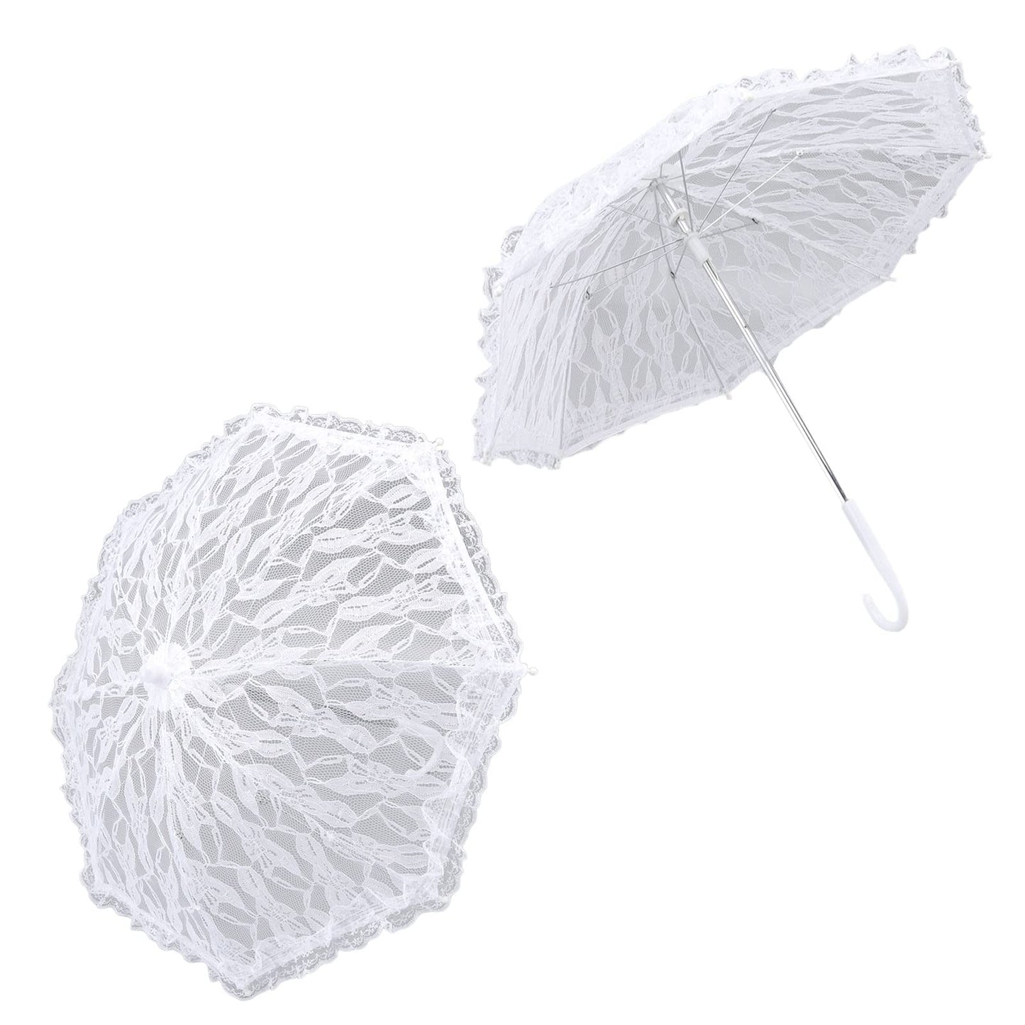 TANM Paraguas de Sombrilla de Encaje Blanco, Paraguas de Sombrilla de Encaje Aspecto Elegante en J de Plástico para Boda