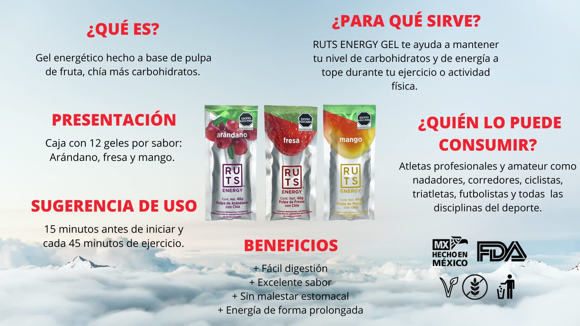 Gel Energético Fresa Ruts Caja de 12 Unidades
