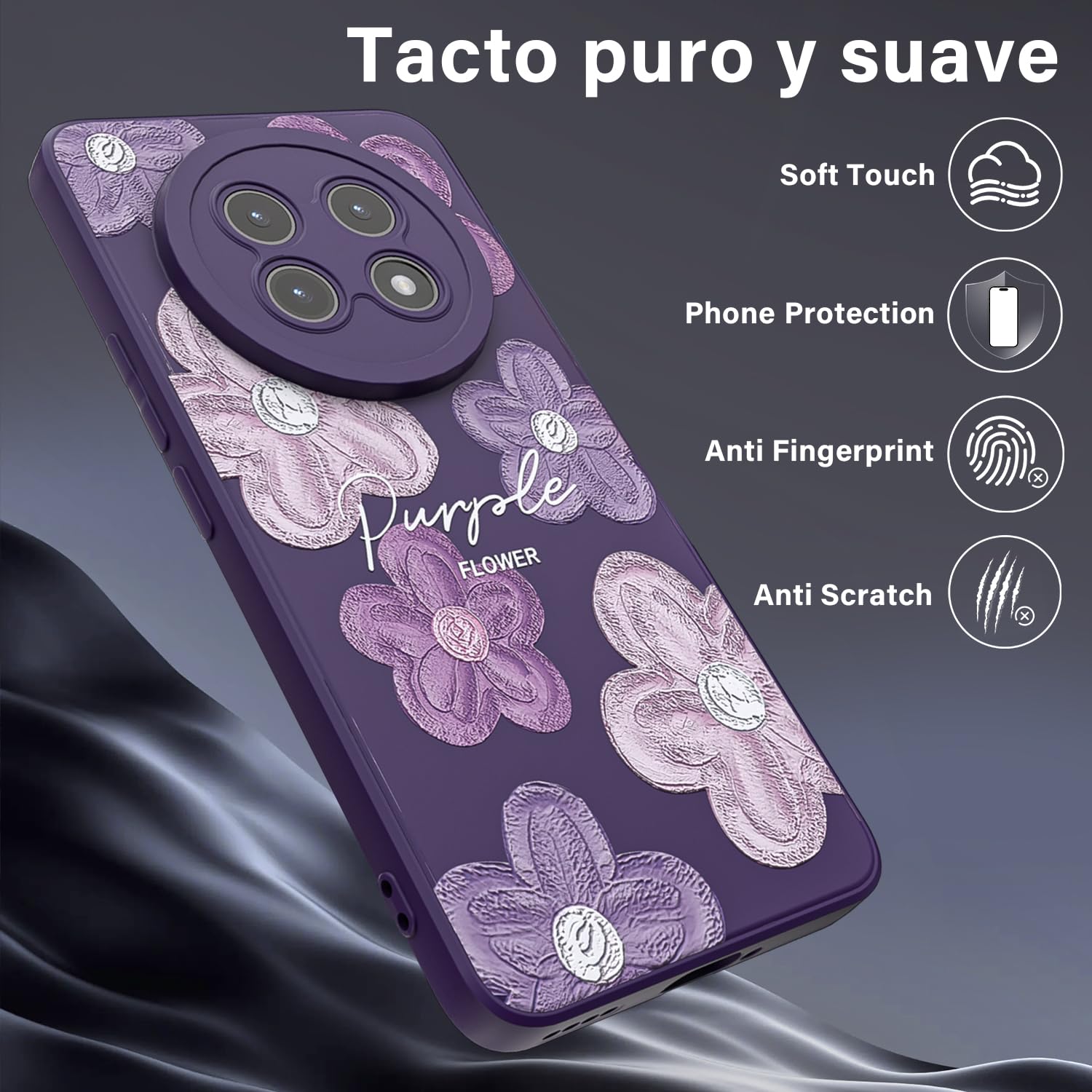 Threehao Funda para Realme 13 Pro y Realme 13 Pro+ Plus Case Uso Rudo, Ultra Delgado Flexible Púrpura Suave TPU Silicona Carcasa con Moda Aesthetic Dibujos Flores, Antigolpes Anti-arañazos Protectora