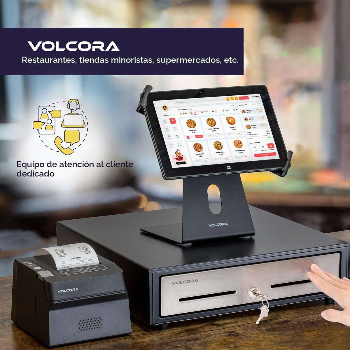 Cajón de Caja Registradora Volcora Negro Acero Inoxidable Duradero con Bandeja Extraíble para Sistema POS
