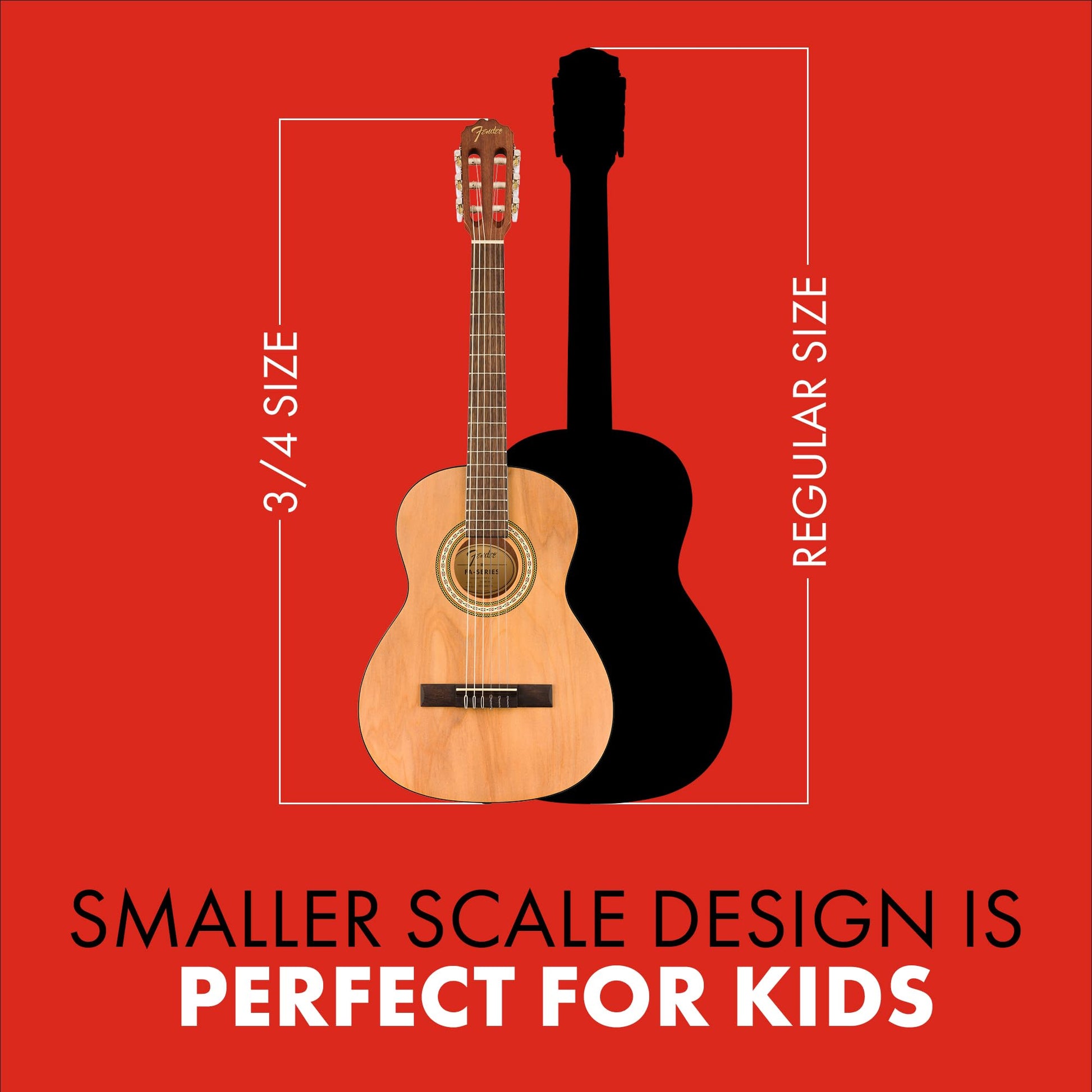 Fender FA-25N Guitarra acústica de nailon de tamaño 3/4, guitarra principiante, con 2 años de garantía, guitarra perfecta para principiantes para niños que es fácil de poner los dedos, incluye 3 meses