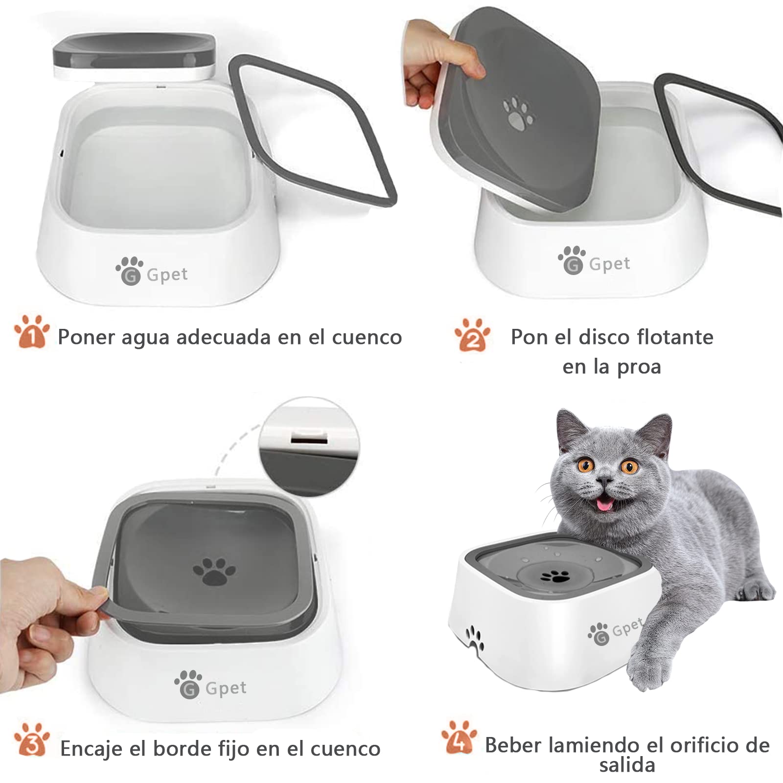 Cuenco de agua para perro de 35 onzas（1 litros），sin derrames，cuenco de agua para mascotas sin goteo，tazón de agua de viaje de gran capacidad para gatos, perros, cuenco de bebida para perro ansiosos