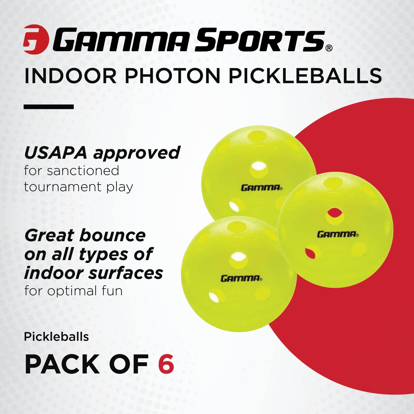 Gamma Sports Photon Bolas de Pickleball de Interior de Alta Visibilidad, Color Verde óptico, Aprobado por USAPAA (3 Unidades, 6 Unidades, 60 Unidades), 6 Pack