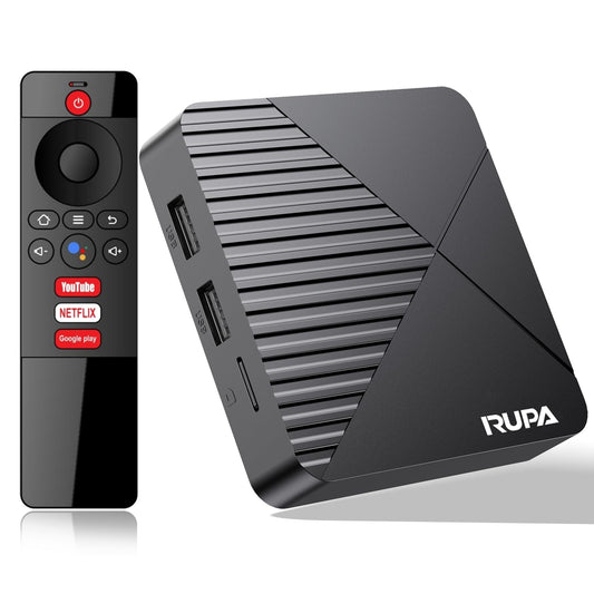 RUPA Android TV Box 13.0, 2025 Android Box 4GB RAM 32GB ROM compatible con Dual-WiFi 2.4G/5.8G WIFI6 3D 8K HDR10+ BT5.0 con control remoto por voz
