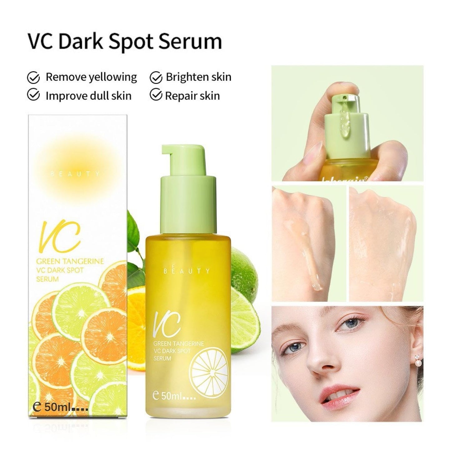 Suero Antioxidante Vitamina C Green Tangerine para Aclarar Manchas y Hidratar la Piel - 2 Piezas 50ml - Serum Facial Todo Tipo de Piel.
