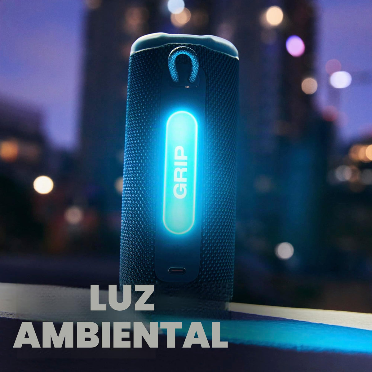 Altavoz Bluetooth JBL Grip morado impermeable y a prueba de polvo con luz ambiental (reacondicionado)