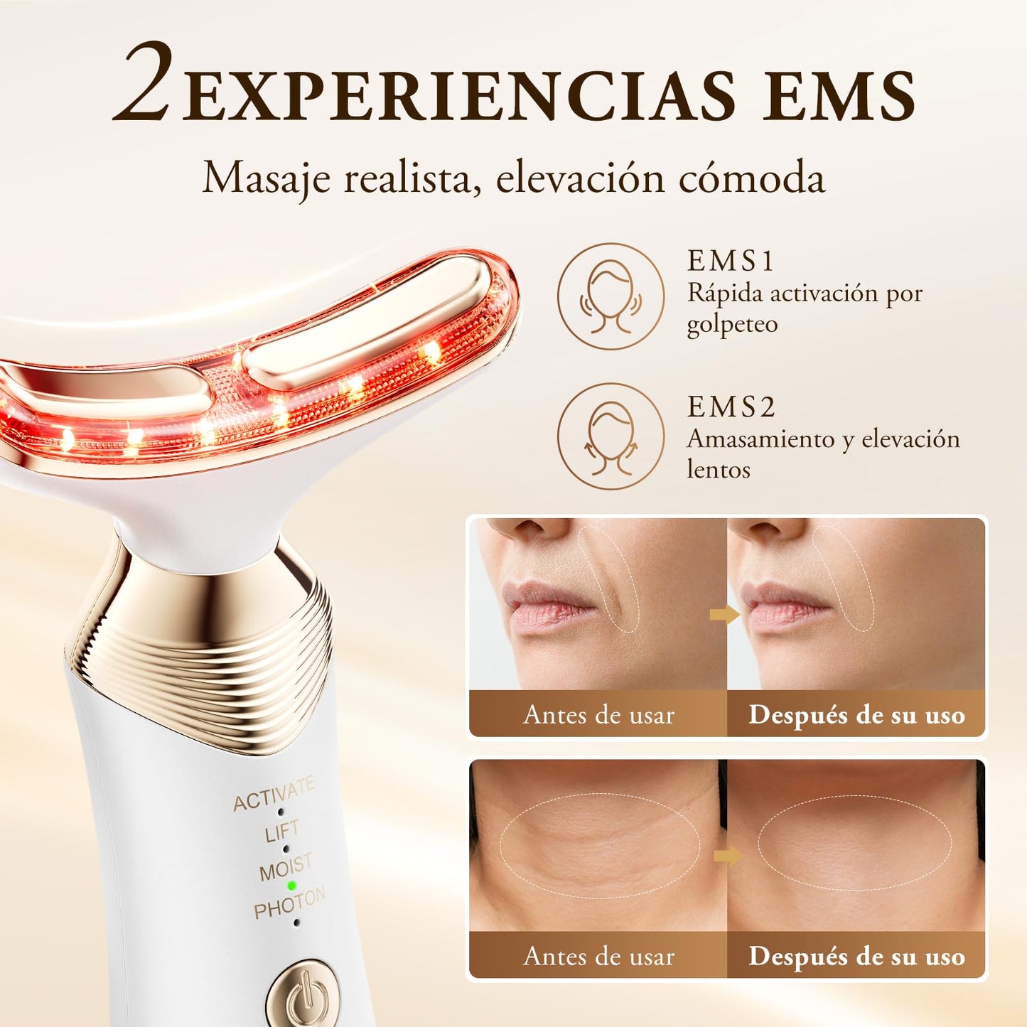 ANLAN Radiofrecuencia Facial y Cuello para Antiarrugas, Masajeador Facial Reafirmante, Lifting Anti-envejecimiento con Modo RF LED EMS
