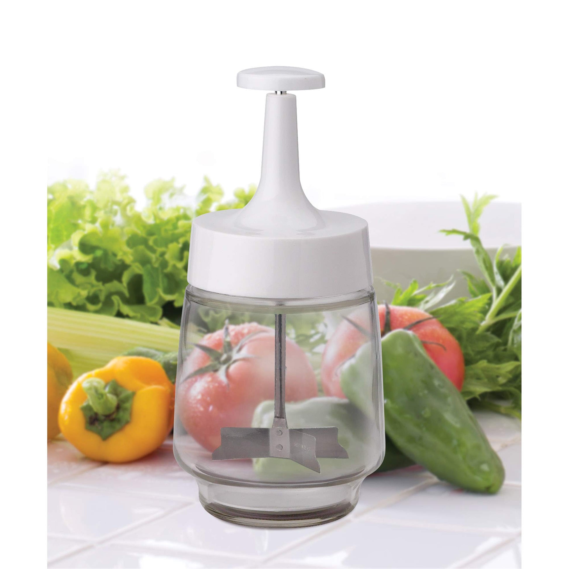 HIC Kitchen - Picador de cebolla antiguo, cuchillas de acero inoxidable 18/8 de borde liso