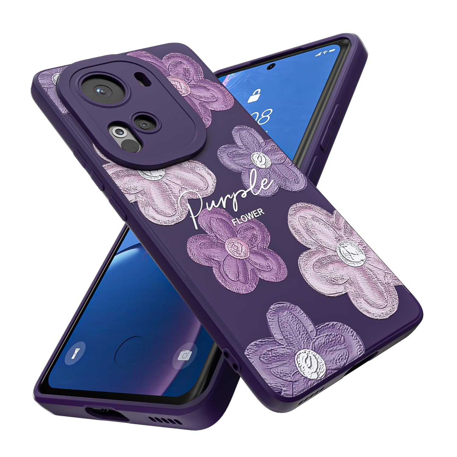 Threehao Funda para OPPO Reno 11 Case Uso Rudo, Ultra Delgado Flexible Púrpura Suave TPU Silicona Carcasa con Moda Aesthetic Dibujos Flores, Antigolpes Anti-arañazos Protectora