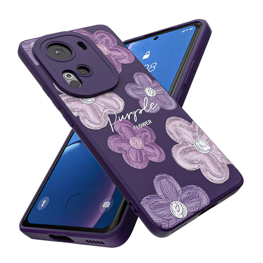 Threehao Funda para OPPO Reno 11 Case Uso Rudo, Ultra Delgado Flexible Púrpura Suave TPU Silicona Carcasa con Moda Aesthetic Dibujos Flores, Antigolpes Anti-arañazos Protectora
